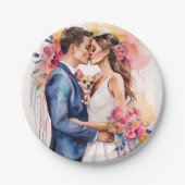 Schönes Hochzeitscouch mit Niedlichem Funny Pappteller (Vorderseite)