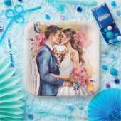 Schönes Hochzeitscouch mit Niedlichem Funny Pappteller (Party)