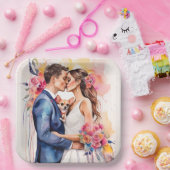 Schönes Hochzeitscouch mit Niedlichem Funny Pappteller (Party)