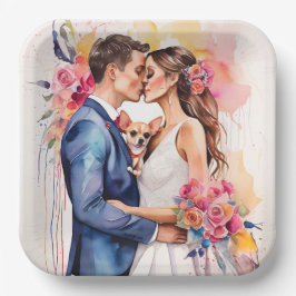 Schönes Hochzeitscouch mit Niedlichem Funny Pappteller