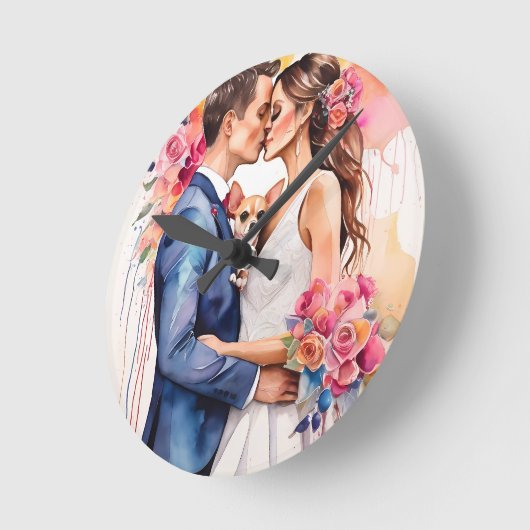 Schönes Hochzeitscouch mit Niedlichem Funny Runde Wanduhr (Winkel)