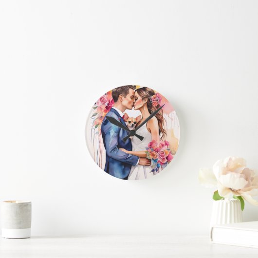 Schönes Hochzeitscouch mit Niedlichem Funny Runde Wanduhr (Zuhause)
