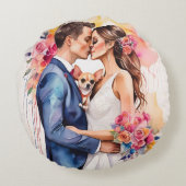 Schönes Hochzeitscouch mit Niedlichem Funny Rundes Kissen (Rückseite)