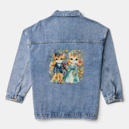 schönes Hochzeitspaar Katzen Aquarell Jeansjacke