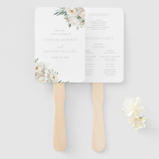 Schönes Hochzeitsprogramm für Leaf und Weiße Blume Fächer (Vorne und Hinten)