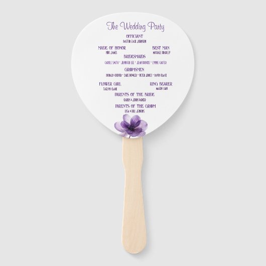 Schönes Hochzeitsprogramm für Lila Blume Fächer (Rückseite)