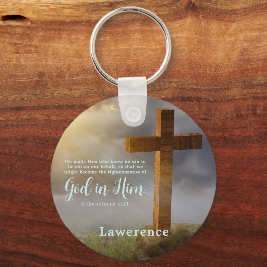 Schönes Holzkreuz Verse Personalisiert Schlüsselanhänger (Vorderseite)