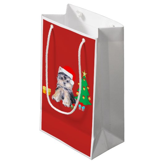 Schönes Hündchen von Weihnachten Kleine Geschenktüte (Vorderseite Schrägansicht)