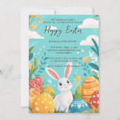 Schönes Illustriertes Hasen und Eier Ostern Einladung (Vorderseite)