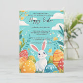 Schönes Illustriertes Hasen und Eier Ostern Einladung (Stehend Vorderseite)