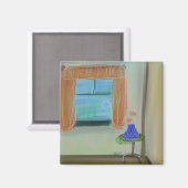 Schönes Interieur mit orangefarbenen Vorhängen, or Magnet (Vorderseite/Rückseite)