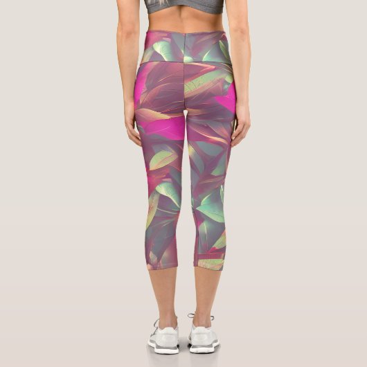 Schönes irrisierendes Blätter Muster Capri Leggings (Rückseite)