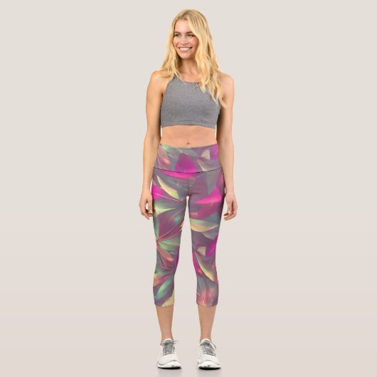Schönes irrisierendes Blätter Muster Capri Leggings (Vorderseite)