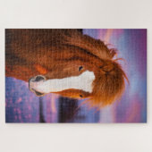 Schönes isländisches Kastanienpferd bei Sonnenunte Puzzle (Horizontal)
