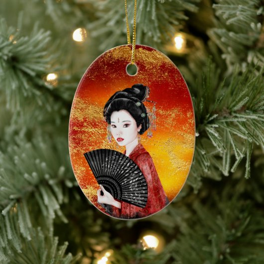 Schönes japanisches Geisha Gold, Red Christmas Keramik Ornament (Baum)