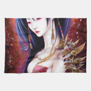 Schönes japanisches Girl Gothic Fantasy Triptych Geschirrtuch