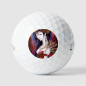 Schönes japanisches Girl Gothic Fantasy Triptych Golfball (Vorderseite)