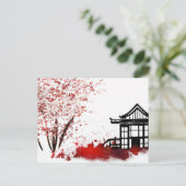 schönes japanisches Haus in Kirschblütenwald Postkarte (Stehend Vorderseite)