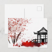 schönes japanisches Haus in Kirschblütenwald Postkarte (Vorne/Hinten)