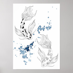 Schönes japanisches Koi Fish Schwimmen Poster