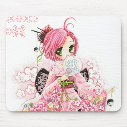 Schönes japanisches Mädchen im Kimono Mousepad (Vorne)