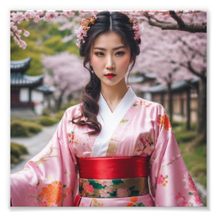 Schönes japanisches Mädchen in Kimono Fotodruck