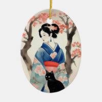 Schönes japanisches Mädchen mit einer schwarzen Ka