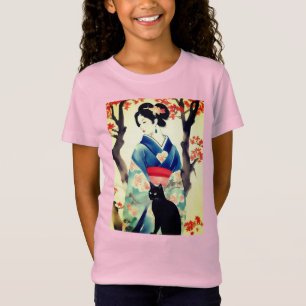 Schönes japanisches Mädchen mit einer schwarzen Ka T-Shirt