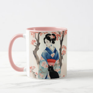 Schönes japanisches Mädchen mit einer schwarzen Ka Tasse