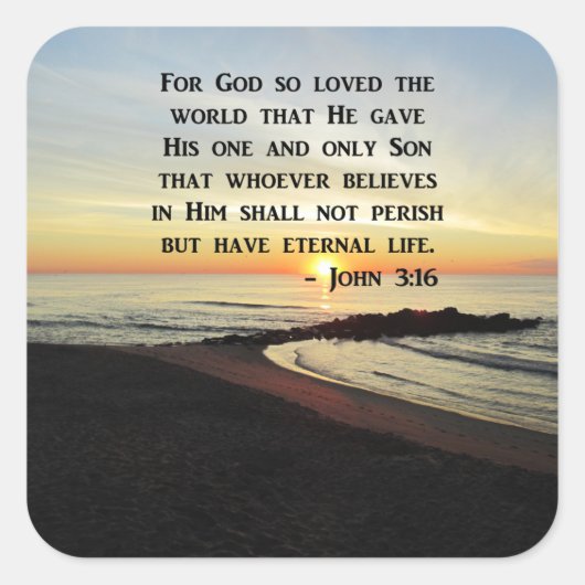 SCHÖNES JOHN 3:16 SCRIPTURE SUNRISE-FOTO QUADRATISCHER AUFKLEBER (Vorderseite)