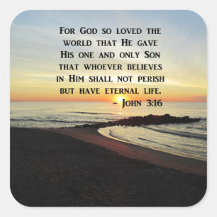 SCHÖNES JOHN 3:16 SCRIPTURE SUNRISE-FOTO QUADRATISCHER AUFKLEBER