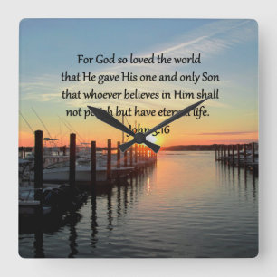 SCHÖNES JOHN 3:16 SONNENSET FOTO DESIGN QUADRATISCHE WANDUHR