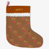 Schönes Joy Heart Pattern auf Brown Großer Weihnachtsstrumpf (Vorderseite)