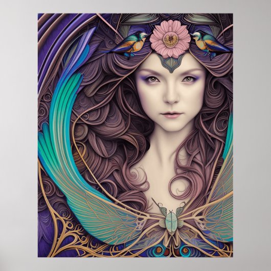 Schönes Jugendstil Blaues aquamarines Poster (Vorne)