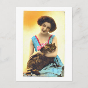 Schönes junges Mädchen und ihre Katze Postkarte