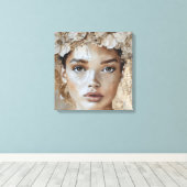 Schönes, junges Modemodell Florales Portrait Kunst Leinwanddruck (Insitu (Holzboden))