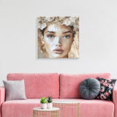 Schönes, junges Modemodell Florales Portrait Kunst Leinwanddruck (Insitu (Wohnzimmer))