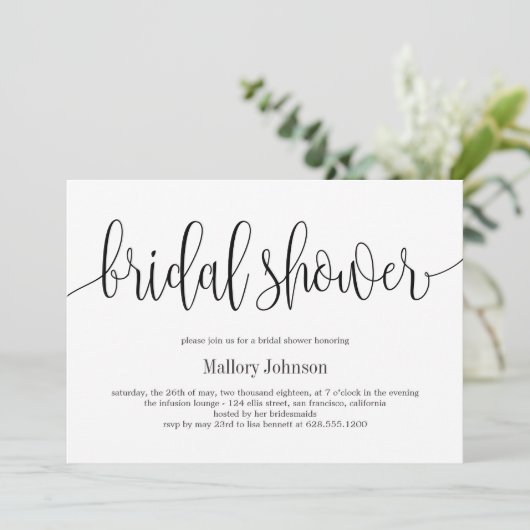 Schönes kalligrafisches EDITABLE FARBBrautparty Einladung (Stehend Vorderseite)