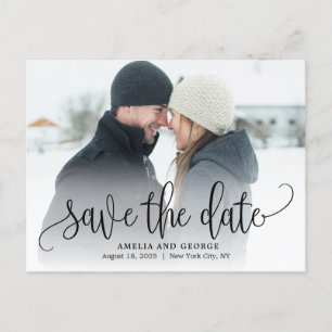 Schönes kalligrafisches Foto Save the Date Postkar Postkarte