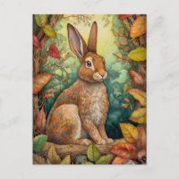 Schönes Kaninchen im Herbst Wald Kunst Postkarte