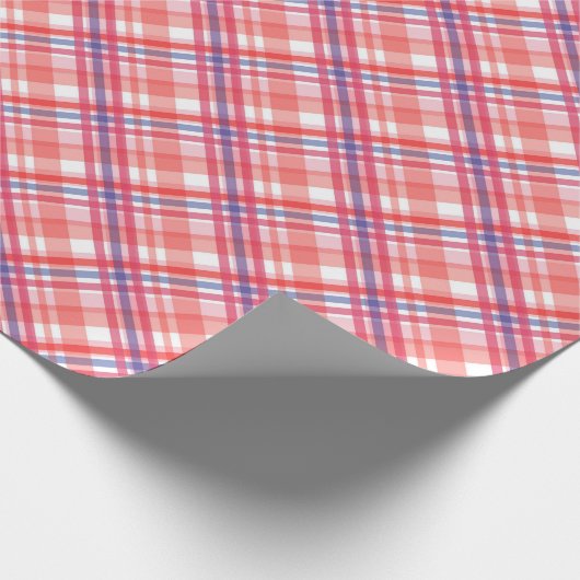 Schönes, kariertes Muster von blaurotem Orange Geschenkpapier (Ecke)