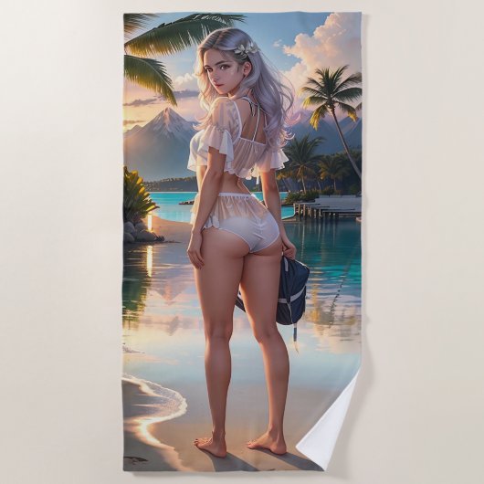 Schönes Karton Fantasy Girl Beach Handtuch (Vorderseite)