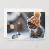 Schönes Kätzchen und Maus im Schnee zusammen Postkarte (Vorne/Hinten)