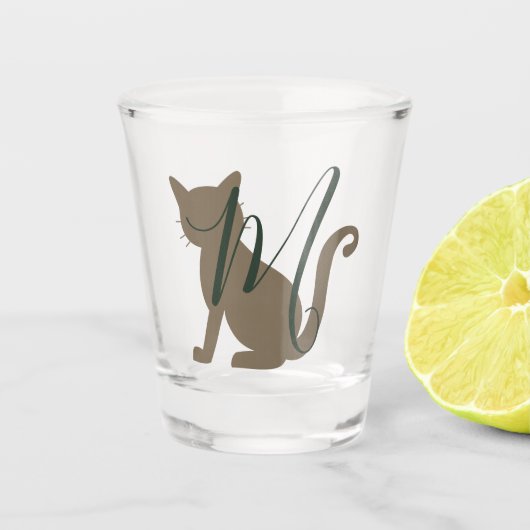 Schönes Katzenmonogramm Schnapsglas (Vorderseite)
