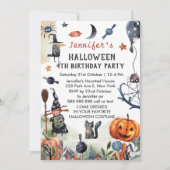 Schönes Kindergeburtstag Wasserfarbe Halloween Einladung (Vorderseite)