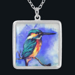 Schönes Kingfisher Bird Necklace Geschenk Versilberte Kette<br><div class="desc">Beautiful Kingfisher Bird - MIGNED Painting Design</div>
