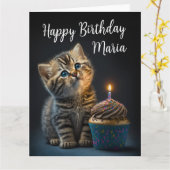 Schönes Kitten wünscht Geburtstag, individualisier Karte (Gelbe Blume)