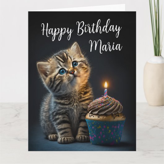 Schönes Kitten wünscht Geburtstag, individualisier Karte (Vorderseite)