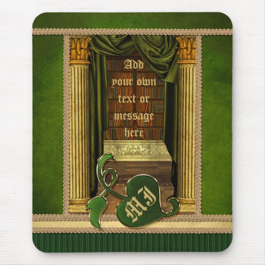 Schönes klassisches Bibliotheks-alte Buch-Grün Mousepad (Vorne)