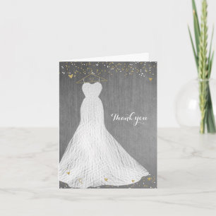 Schönes Kleid an goldenem Bügel, Brautparty Dankeskarte